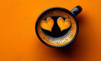 A coffee mug with two hearts on it. Concept of warmth and love photo