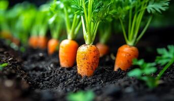 A bunch of carrots are growing in the dirt photo