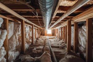 Examining insulation, plumbing systems, and structural elements in a basement reveals the crucial role that hidden infrastructure plays in building maintenance and renovation projects photo