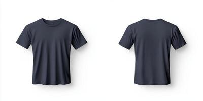 This is a versatile plain navy blue tshirt mockup that effectively showcases both the front and back views, making it perfect for designs related to casual attire and retail advertisements photo