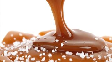 Rich, velvety salted caramel sauce flows gracefully, capturing the delightful essence of both sweet and salty flavors in a heavenly creamy treat that tantalizes the taste buds with every bite photo