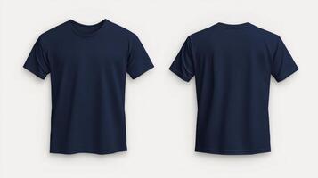 This stylish navy blue tshirt mockup features a casual design, making it ideal for branding purposes or retail display. It showcases both front and back views to highlight its versatility and appeal photo
