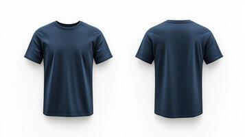 This plain navy blue tshirt mockup presents both front and back views, making it an ideal choice for casual wear and retail display, perfect for various advertising and branding opportunities photo