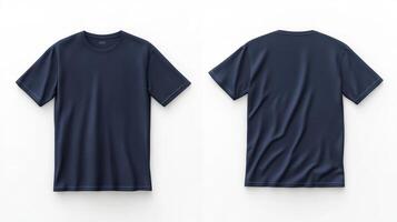 A plain navy blue tshirt mockup that effectively showcases both the front and back views of the shirt, making it an ideal choice for creating design templates and for casual fashionrelated uses photo