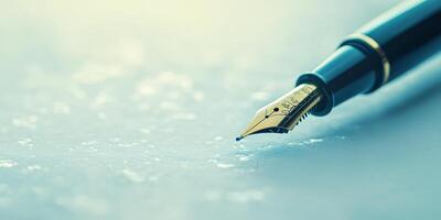 The image features a closeup of a classic fountain pen above a clean sheet of paper, symbolizing creativity, planning, and inspiration in a professional setting for flourishing ideas photo