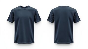 This navy blue cotton tshirt mockup shows front and back views, ideal for casual designs, trendy styles, and creating visually appealing retail ads to boost your marketing efforts photo