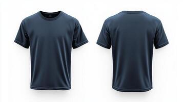 A versatile and stylish plain navy blue tshirt mockup that effectively showcases both front and back views, making it perfect for clothing design, promotional advertising, and retail purposes photo