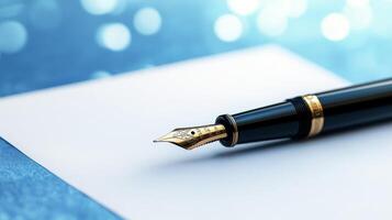 Experience the beauty of writing with a classic fountain pen on luxurious paper, ideal for brainstorming innovative business ideas and strategically planning a worldchanging future photo