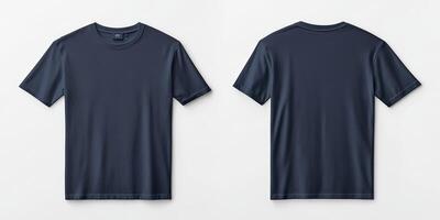 This is a versatile plain navy blue tshirt mockup that features both the front and back views, making it ideal for showcasing casual wear and various apparel designs in an effective way photo
