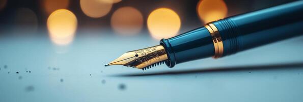 This image shows a closeup of an elegant fountain pen on premium stationery, symbolizing creativity and inspiration in effective business planning and development across various fields photo