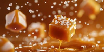 Irresistibly delicious salted caramel cubes float effortlessly in a beautifully rich, flowing syrup. This creates a mouthwatering treat that dessert lovers will simply adore and crave endlessly photo