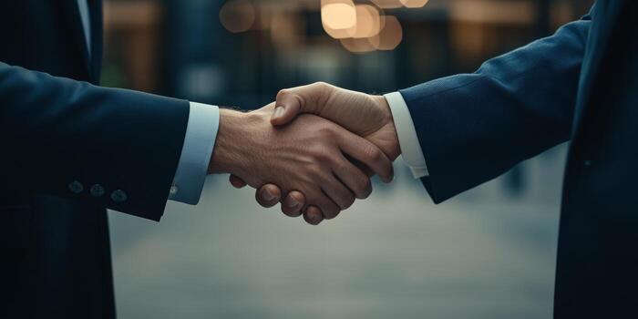 A professional handshake symbolizes partnership and collaboration in a corporate environment, emphasizing teamwork and creating valuable networking opportunities among individuals photo