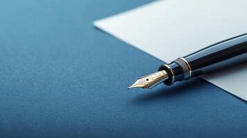 An elegant fountain pen beside a crisp sheet of paper embodies creativity and inspiration in planning and documenting ideas in a stylish office that promotes productivity and artistic expression photo