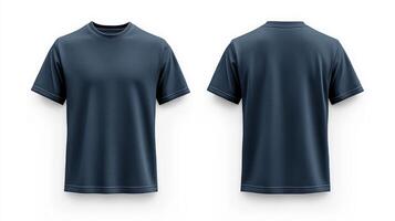 This mockup presents a simple yet stylish navy blue tshirt displayed in both front and back views, making it an ideal choice for casual wear, retail advertising, and various design templates photo