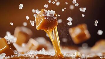 Savor the delightful blend of rich melted salted caramel drizzled over fluffy candy squares, creating an ultimate dessert experience that tantalizes your taste buds with every satisfying bite photo