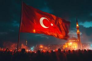 This colorful image of the Turkish flag symbolizes national pride, identity, and unity, typically displayed prominently during celebrations, important ceremonies, and festive occasions photo