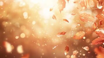 A stunningly vibrant scene featuring orange autumn leaves glowing brilliantly in warm sunlight creates a cozy and inviting ambiance, making it the perfect backdrop for seasonal themes and backgrounds photo