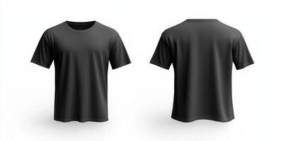 This stylish black tshirt mockup expertly showcases a basic yet appealing design, presented with both front and back views. It is perfectly suited for apparel design and branding projects photo
