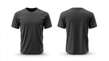 This stylish black tshirt mockup presents both the front and back views, making it an ideal choice for textile and apparel design presentations as well as captivating promotional materials photo