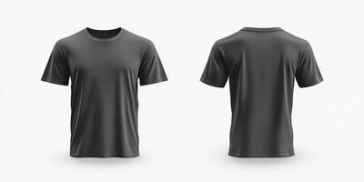 This is a highly versatile mockup of a basic wrinkled tshirt in a dark color, effectively showcasing both a front view and a back view, making it ideal for apparel design or branding purposes photo