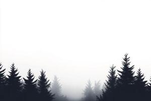 Tall pine trees majestically rise from a misty atmosphere, creating a serene, calm landscape that is filled with natural beauty and offers a profound sense of tranquility and peace photo