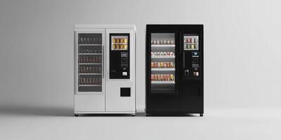 Discover our innovative automated coffee vending machines that serve a delicious selection of espresso, cappuccino, and frothy latte, all available in sleek white and black designs to suit your taste photo