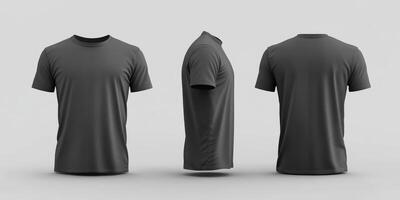 This dark gray tshirt mockup efficiently displays the front, side, and back views, which makes it an ideal choice for showcasing various apparel designs and creative presentations effectively photo