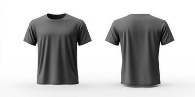 This highquality mockup features a basic black tshirt, showcasing both front and back views of the garment. Its an ideal choice for apparel presentations, marketing campaigns, or branding efforts photo