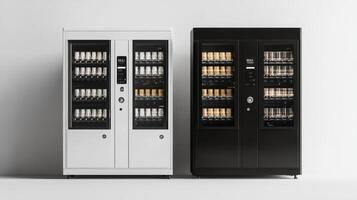 Discover the stylish and sophisticated black and white vending machines designed for serving delicious hot beverages including espresso and cappuccino, an ideal choice for quick refreshment on the go photo
