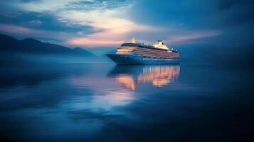 Embark on an enchanting twilight cruise where you can indulge in the serene and tranquil waters aboard a luxurious ship, guaranteeing you an unforgettable and stressfree getaway experience photo