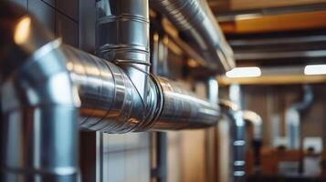 This is a detailed view of a contemporary HVAC vent system that effectively showcases the industrial piping designed for optimal efficiency in both air conditioning and heating functionalities photo