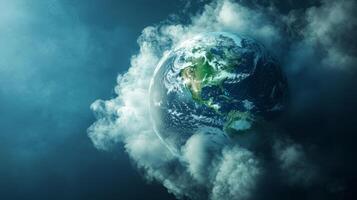 A stunning depiction of Earth enveloped in soft clouds, showcasing its natural beauty and wonder for all photo