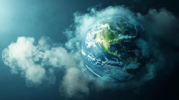 An aweinspiring depiction of our beautiful Earth, gently enveloped in soft clouds and atmospheric light photo