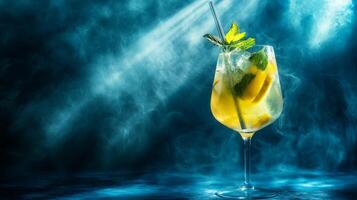 Indulge in a wonderfully refreshing mint and zesty lemon cocktail, gracefully presented with an ecofriendly straw. This delightful drink is the ideal choice for enhancing your enjoyment at any event photo