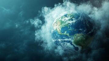 The astonishing view of our beautiful Earth, gracefully surrounded by soft clouds, showcasing its incredible majesty photo