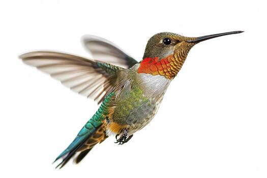 The hummingbird flying in studio isolated on white background photo