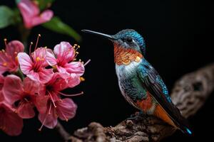 hummingbird standing on the roated in studio photo