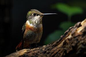 hummingbird standing on the roated in studio photo
