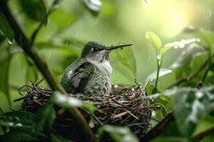 Ruby Throated hummingbird in the nest photo