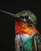 Ruby throated hummingbird in studio isolated on black background photo