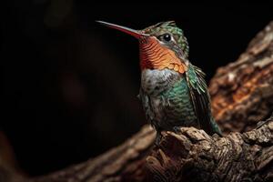 violet crowned hummingbird on the roated in studio isolated on black background photo