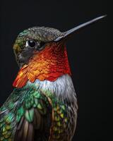 Ruby throated hummingbird in studio isolated on black background photo