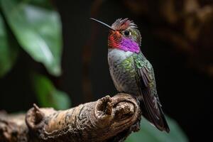 violet crowned hummingbird on the roated in studio isolated on black background photo