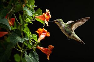 The Hummingbird and Columbine flower photo