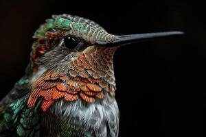 Humming bird in the studio, isolated on black background photo