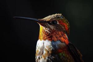 Humming bird in the studio, isolated on black background photo