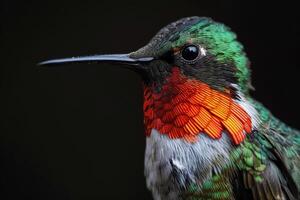 Ruby Throated hummingbird in studio isolated on black background photo