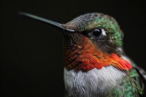 Ruby Throated hummingbird in studio isolated on black background photo