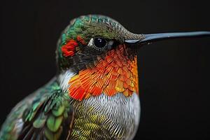 Ruby Throated hummingbird in studio isolated on black background photo