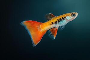 A small orange and black fish with blue and white stripes photo
